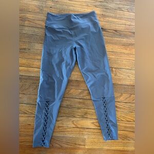 Soulcycle High -Waist Gray Blue Leggings with Lattice Detail